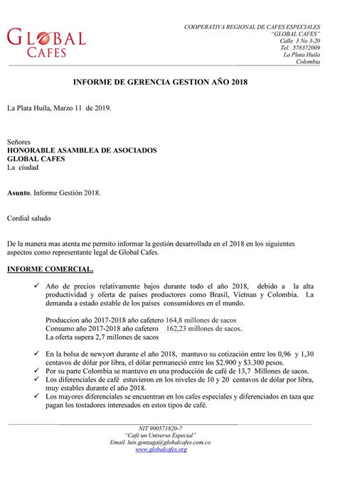 Informe De Gerencia Gestion Global Cafes