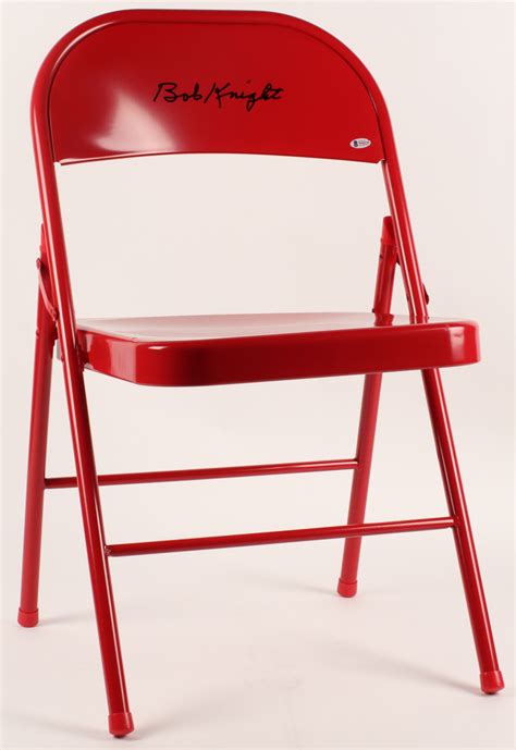 Bobby Knight Signed Red Metal Folding Chair (Beckett COA) | Pristine ...