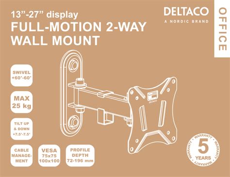 Buy DELTACO Office Full Motion 2 Way Wall Mount Designed For 13 27