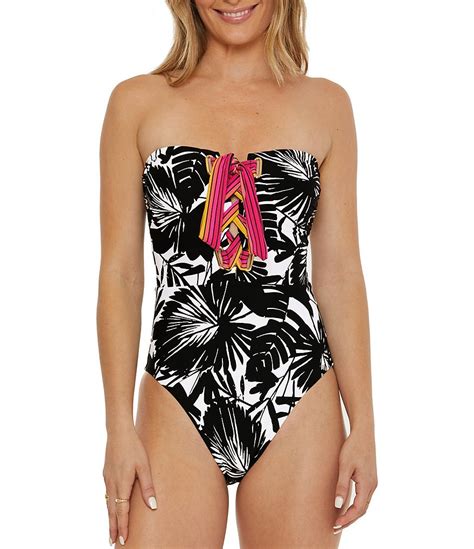 Trina Turk Lennox Leaf Print Bandeau Lace Up One Piece Swimsuit Dillard S