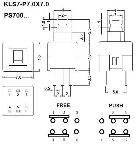 Продукція - PS700N (KLS7-P7.0x7.0-0) елемент комутації (2C-Non Lock 07 ...