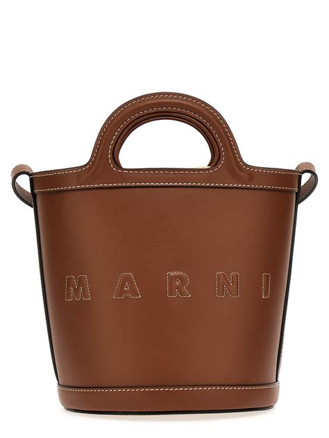 Marni Small Tropicalia Bucket Bag In Leather In Maroon Modesens