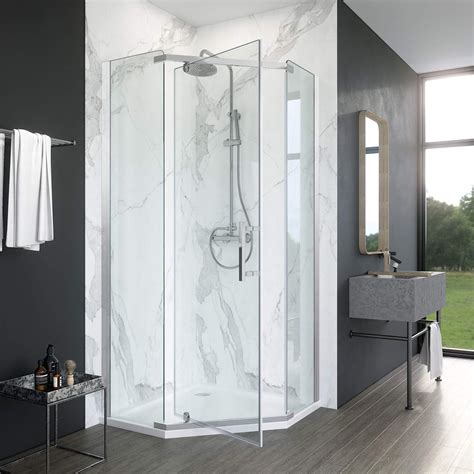 Elegant Pentagonal Pivot Shower Door Mm Tempered Glass Semi Frameless