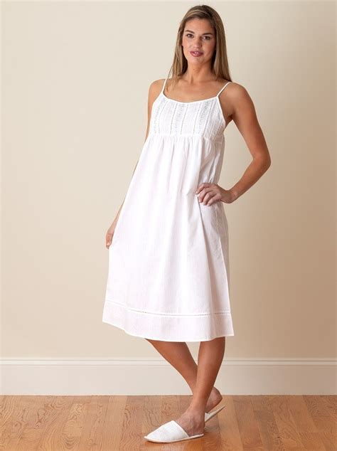 Elaine Ladies Cotton Nightie Spaghetti Straps And Embroidered