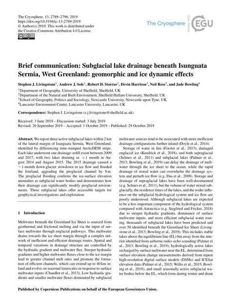 Pdf Brief Communication Subglacial Lake Drainage Beneath Isunguata