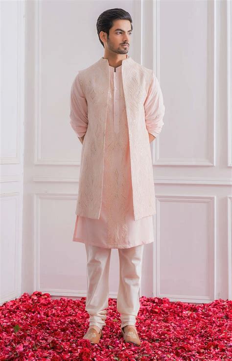 Dusty Rose Nehru Jacket With Kurta And Churidaar Wedding Dresses Men