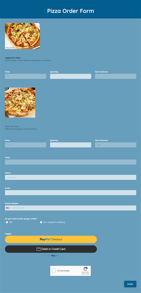 Free Pizza Order Form Template Formplus