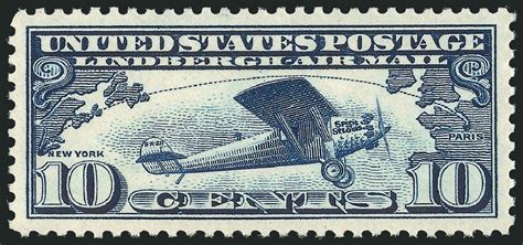 Us Stamps Prices Scott Cat C10 1927 10c Air Lindbergh Plane Spirit