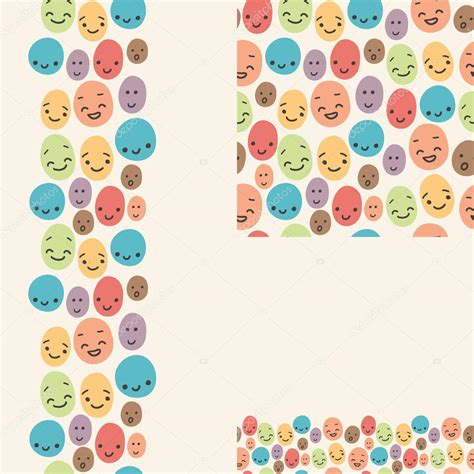 Conjunto De Caras Sonrientes De Patrones Y Bordes Sin Costuras Vector