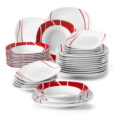 Buy MALACASA Dinner Sets 36 Piece Red Stripes Porcelain Plates And S