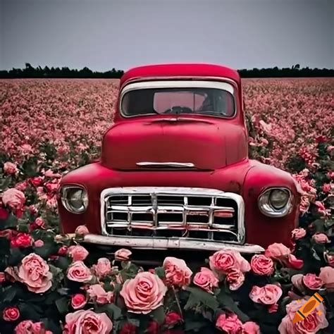 Vibrant Red Chevy Truck Covered In Roses On Craiyon