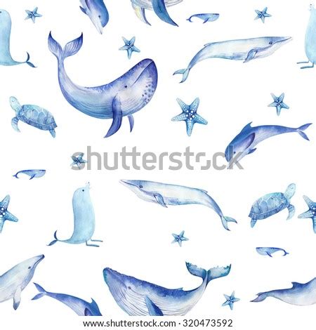 Watercolor Sea Animals Pattern Stock Illustration 320473592 - Shutterstock