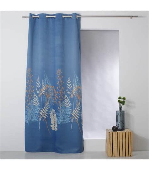 Rideau Occultant Motif Fleurs Des Champs Bleu Et Beige