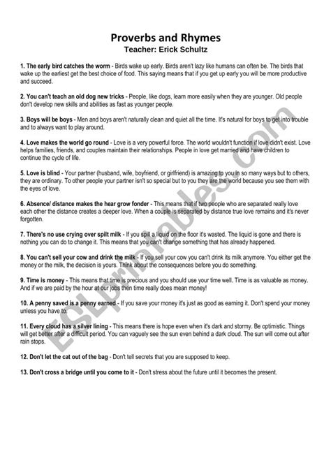 Proverbs Esl Worksheet By Schultzerick