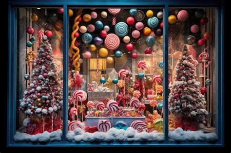 Premium AI Image | Christmas window display of a candy store