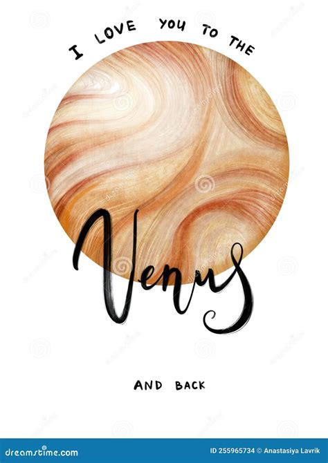 Postcard With Watercolour Illustrations Planet Venus And Handwritten