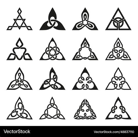 Celtic trinity knot triquetra symbol set black Vector Image