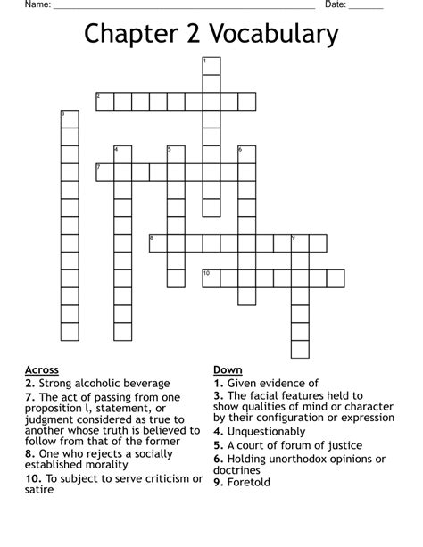 Chapter 2 Vocabulary Crossword Wordmint