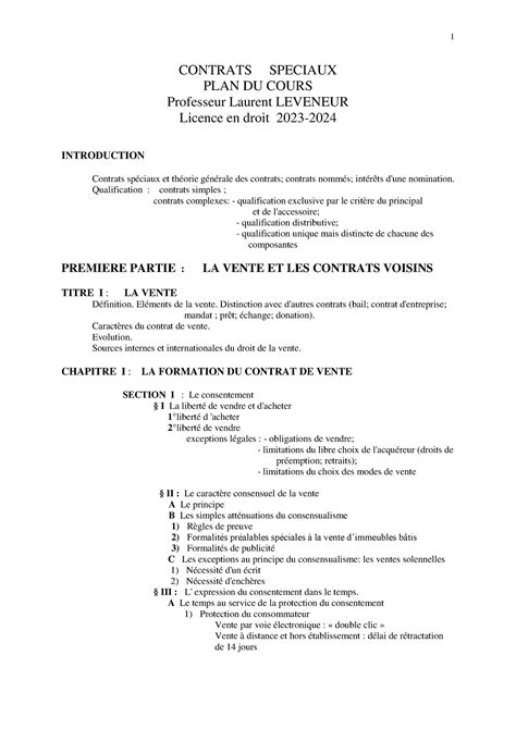 Leveneur L3 Plan Contrats Speciaux 2023 2024 CONTRATS SPECIAUX