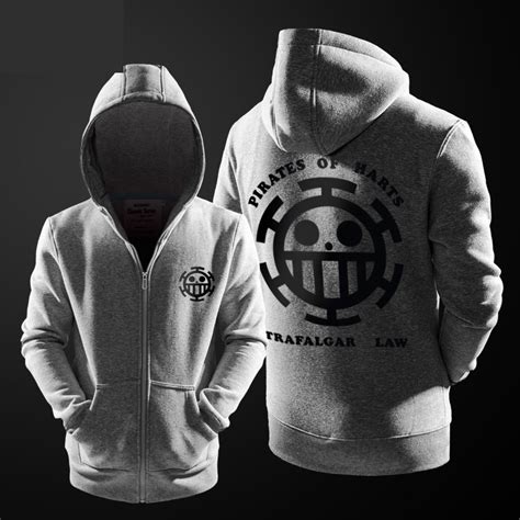 One Piece Hoodie Trafalgar Law Black Zip Up Hooded Sweatshirt For Youth