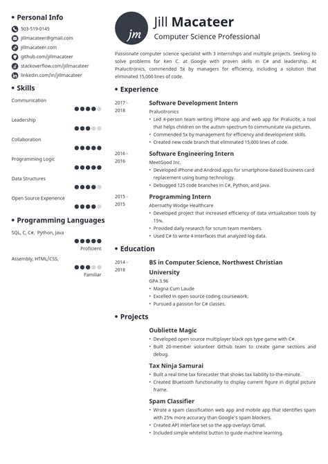 Computer Science Cs Resume Template Examples For