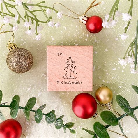 Personalized Christmas Tree Wooden Stamp Laser Engraved Stamp