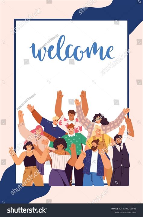 Editable Illustrated Happy People Welcome Poster Stock Vector Royalty