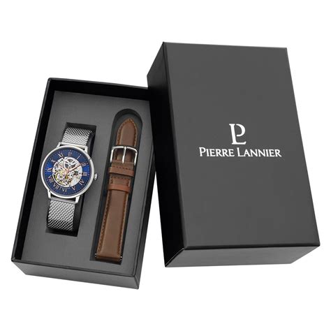 Coffret Montre Pierre Lannier Homme Automatique Acier Cuir Maty