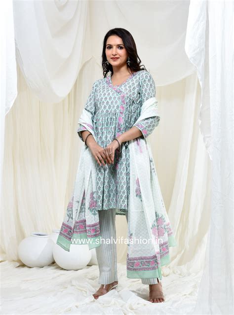 Shop Hand Block Print Cotton Suits With Mulmul Dupatta Shalvi