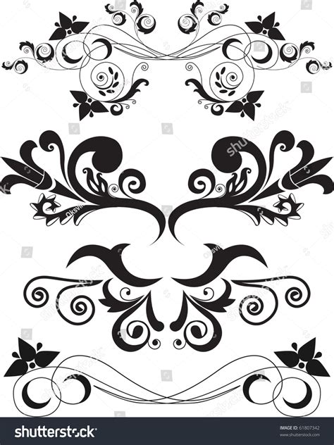 Vector Illustration Set Swirling Flourishes Decorative Stock Vector