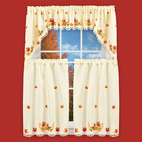 Embroidered Scrolling Autumn Leaves Window Curtains Collections Etc