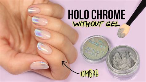 Holo Chrome Powder Ombre Nails Without Gel Youtube