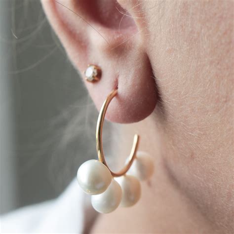 Pearl Earrings Pearl Half Hoops Pearl Hoops Pearl Jewelry Etsy