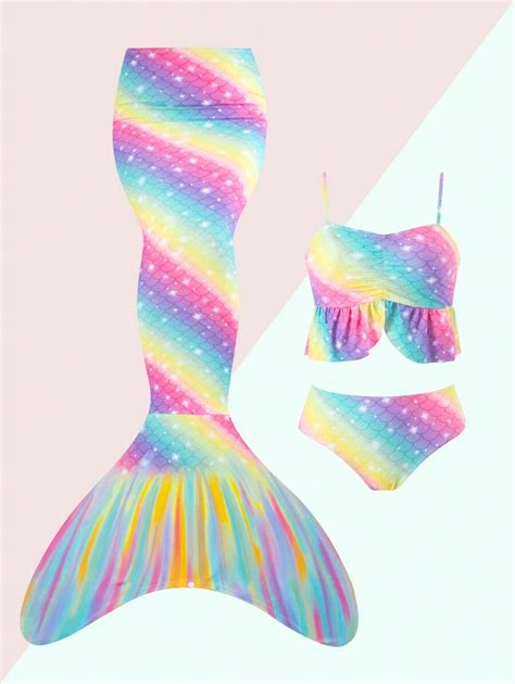 Shein Piezas Conjunto De Bikini Con Cola De Sirena Y Falda Con Cola