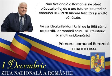 Mesajul Primarului Comunei Berezeni Cu Ocazia Zilei Na Ionale A