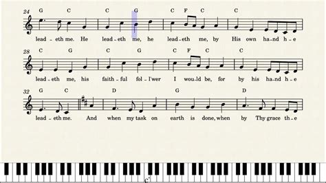 Easy Piano Hymn Tutorial How To Play He Leadeth Me Notes Lyrics Youtube