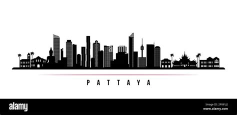 Pattaya Skyline Horizontal Banner Black And White Silhouette Of