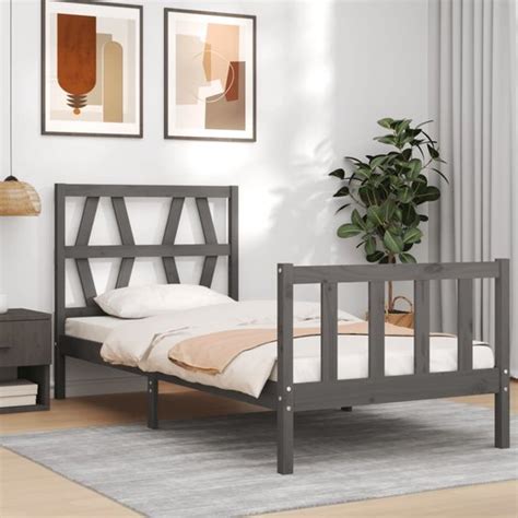 The Living Store Bedframe Met Hoofdbord Massief Hout Grijs X Cm