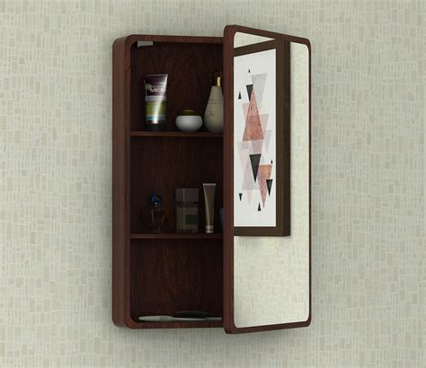 Buy Walken Wall mounted Mini Storage Mirror (Walnut Finish) Online in ...