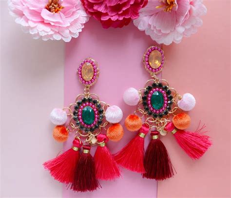 Long Pom Pom Tassel Drop Earrings