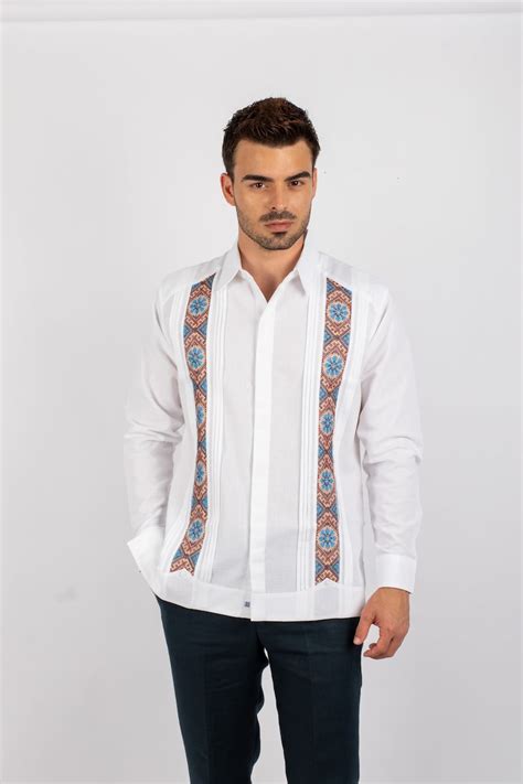 Guayabera De Lino Bordada En Punto De Cruz Mod Ixil Etsy