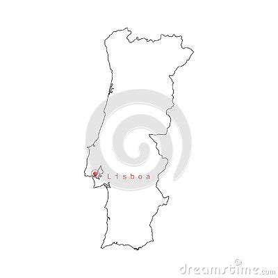 Vector Illustration Of Portugal Outline Map With Capital City Lisboa