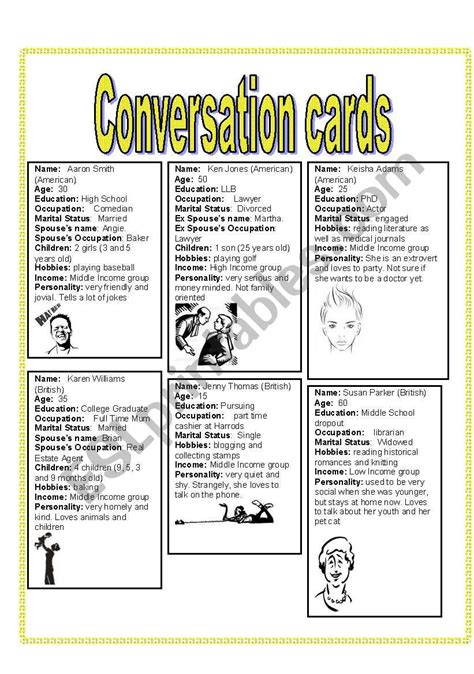 Conversation Cards Esl Worksheet By Savina Noronha