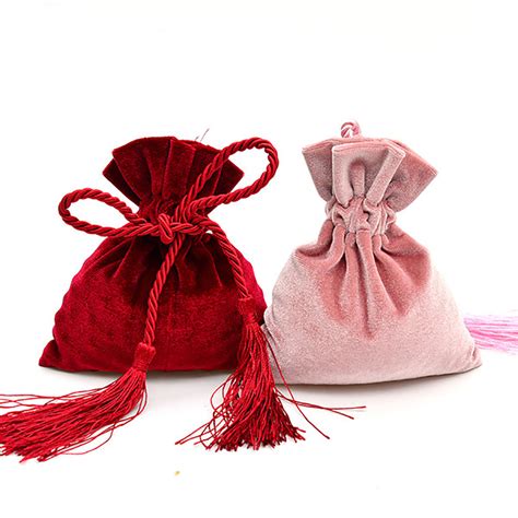 Velvet Drawstring Bags With Tassel In Red Pink Prestige Creations