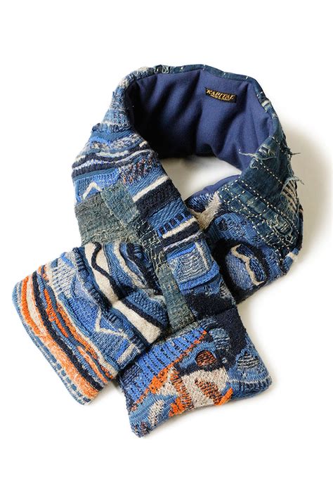 Bluebuttonshop Kapital Kapital Boro X Gaudy Knit Kesa Scarf Indigo