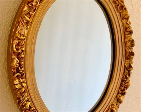 Vintage Oval Wall Mirror, Vintage Plaster and Wood Mirror, Baroque Style Gold Wall Mirror ...