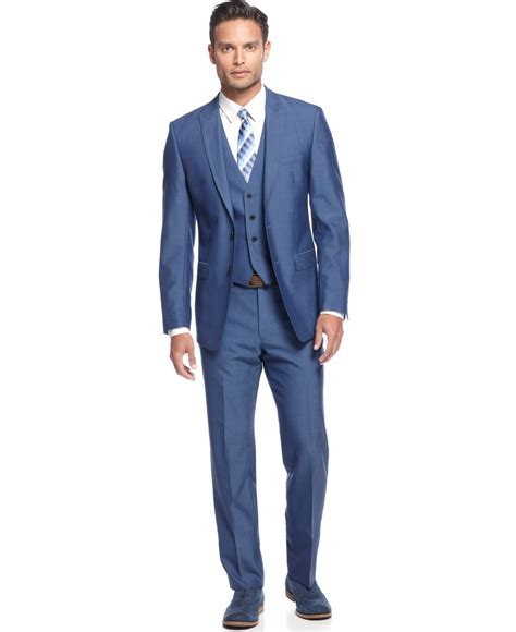 Lyst Calvin Klein Medium Blue Vested Slim X Fit Suit In Blue For Men