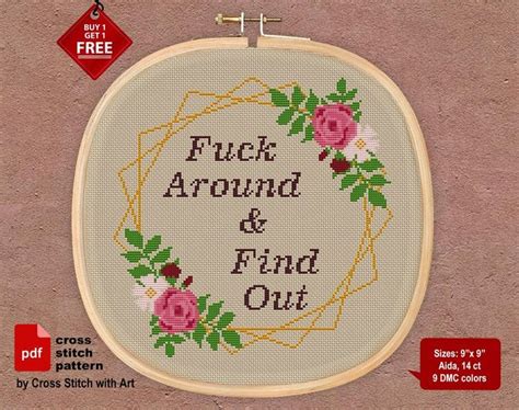 Snarky Cross Stitch Pattern Fck Around And Find Out Sarcastic Cross