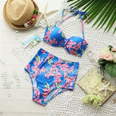 Vintage Flower Print Swimsuit Bikini For Women 15 47 Floral High Waisted Bikini Bikinis