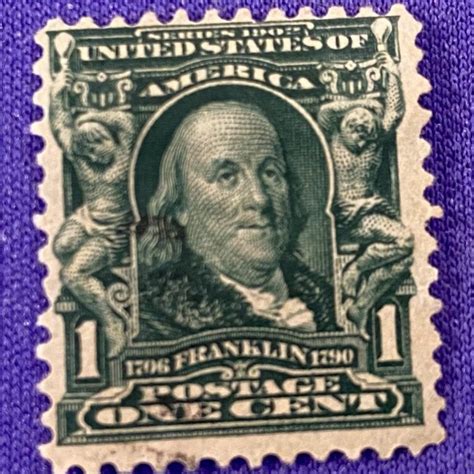 1139:: Stamps, U.S., 1c, 1902, Benjamin Franklin, bluish-green ...